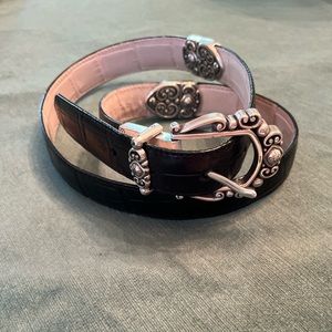 Brighton Croc Leather Reversible Belt Black and Pink